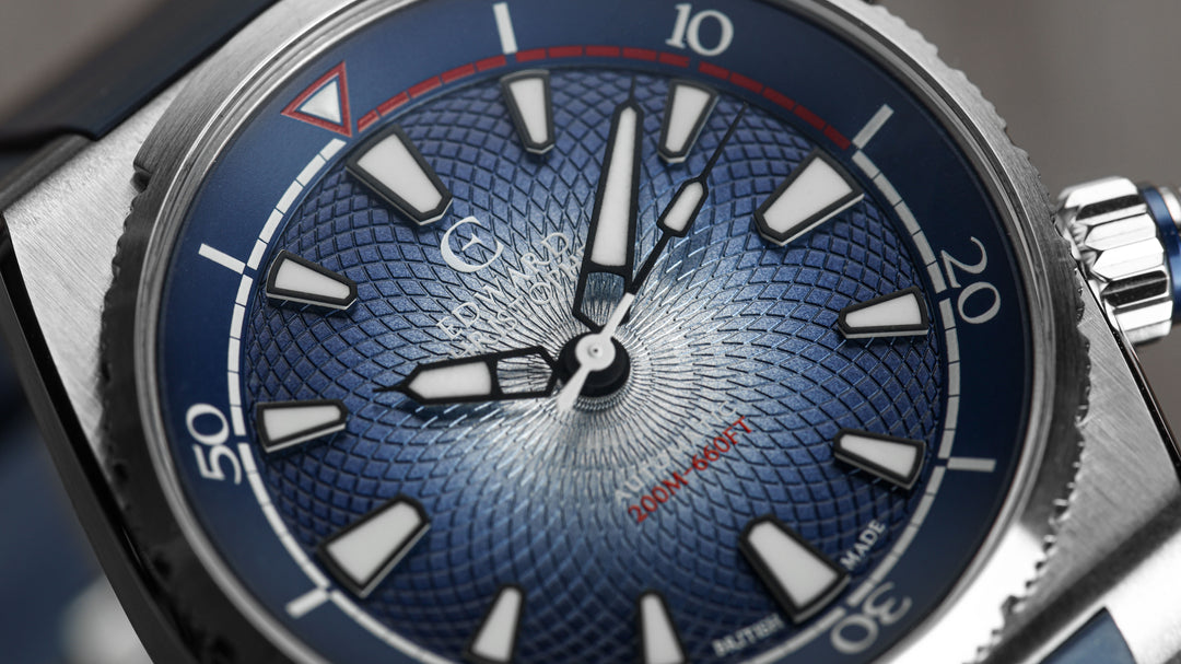 Edward Christopher custom mechanical guilloché watch dial – Manta model in royal blue
