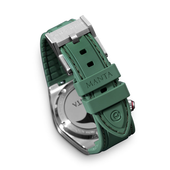 FEdward Christopher custom mechanical watch FKM rubber strap & buckle – Manta model in forest green