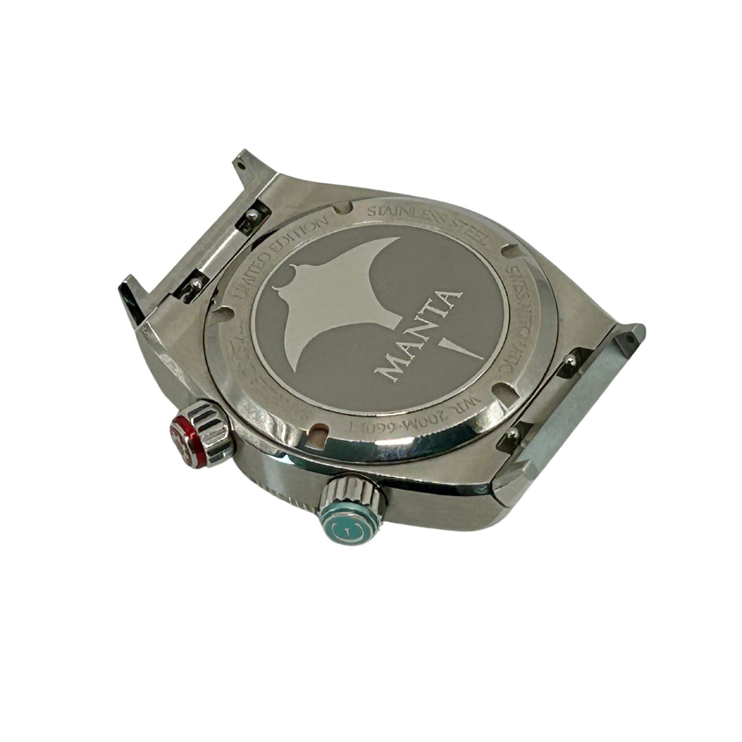 Edward Christopher custom mechanical watch strap adapters on Manta model in sky blue