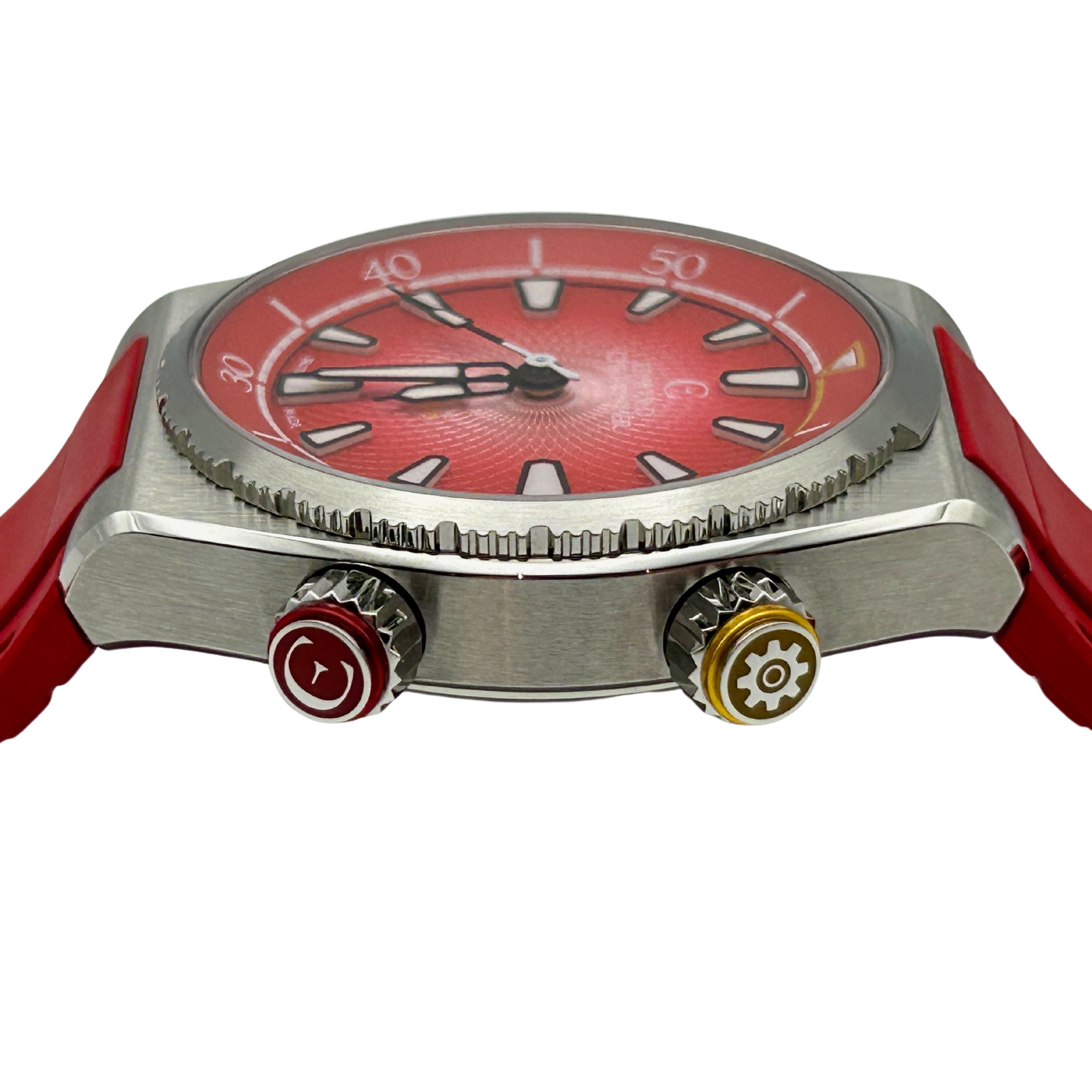 Red colour watch crown & yellow colour watch crown from Rose Red Edward Christopher Manta luxury watch, dive watch & sports watch from Edward Christopher watch shop